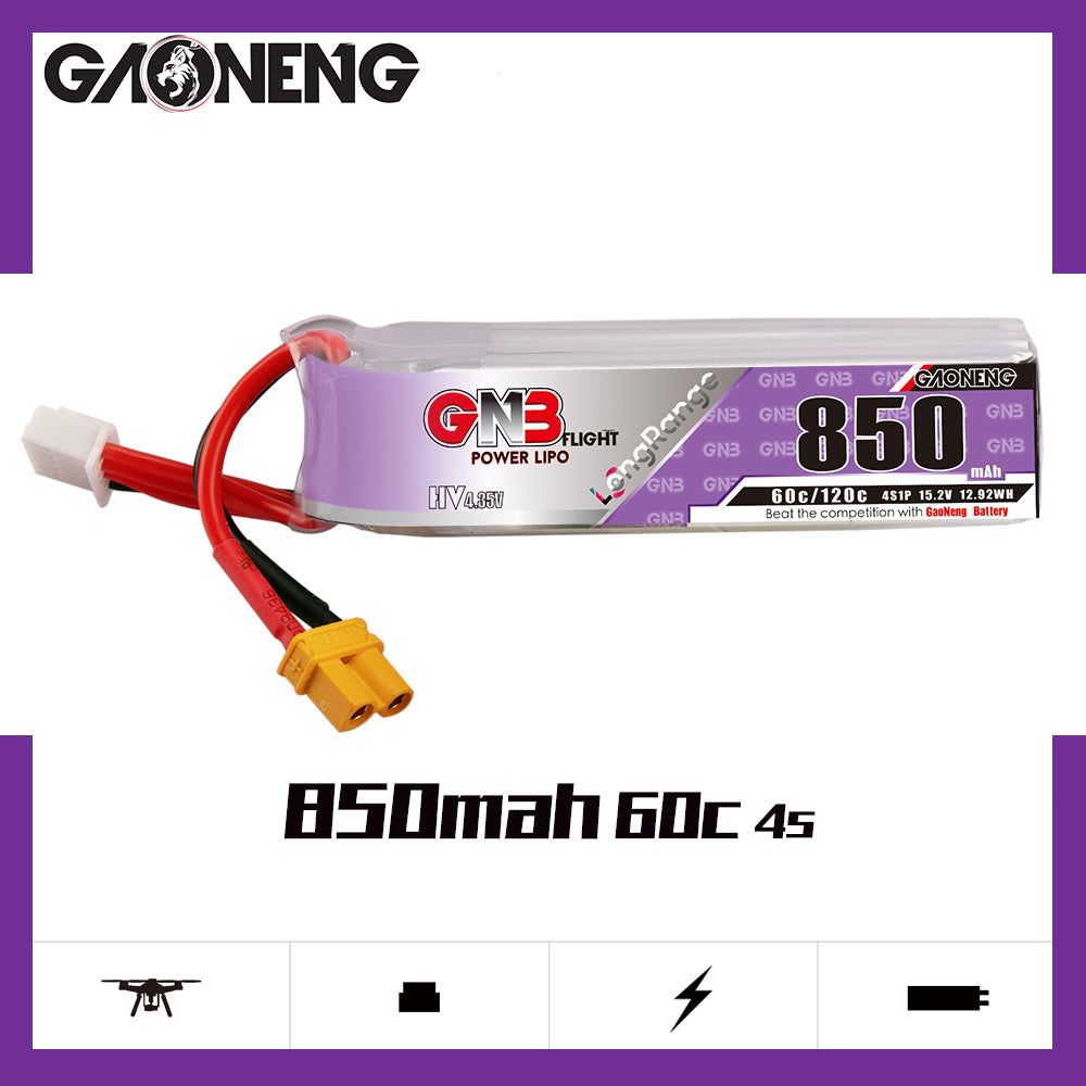 GNB】Gaoneng 15.2V 850mAh 60C/120C 4S HV 4.35V Lipo Battery 