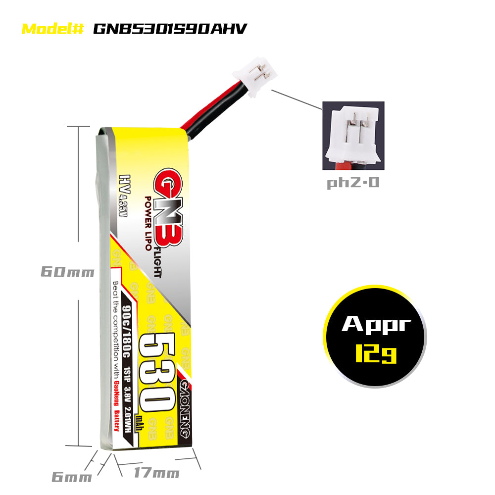 【GNB】Gaoneng 3.8V 530mAh 90C/180 1S HV 4.35V Lipo Battery