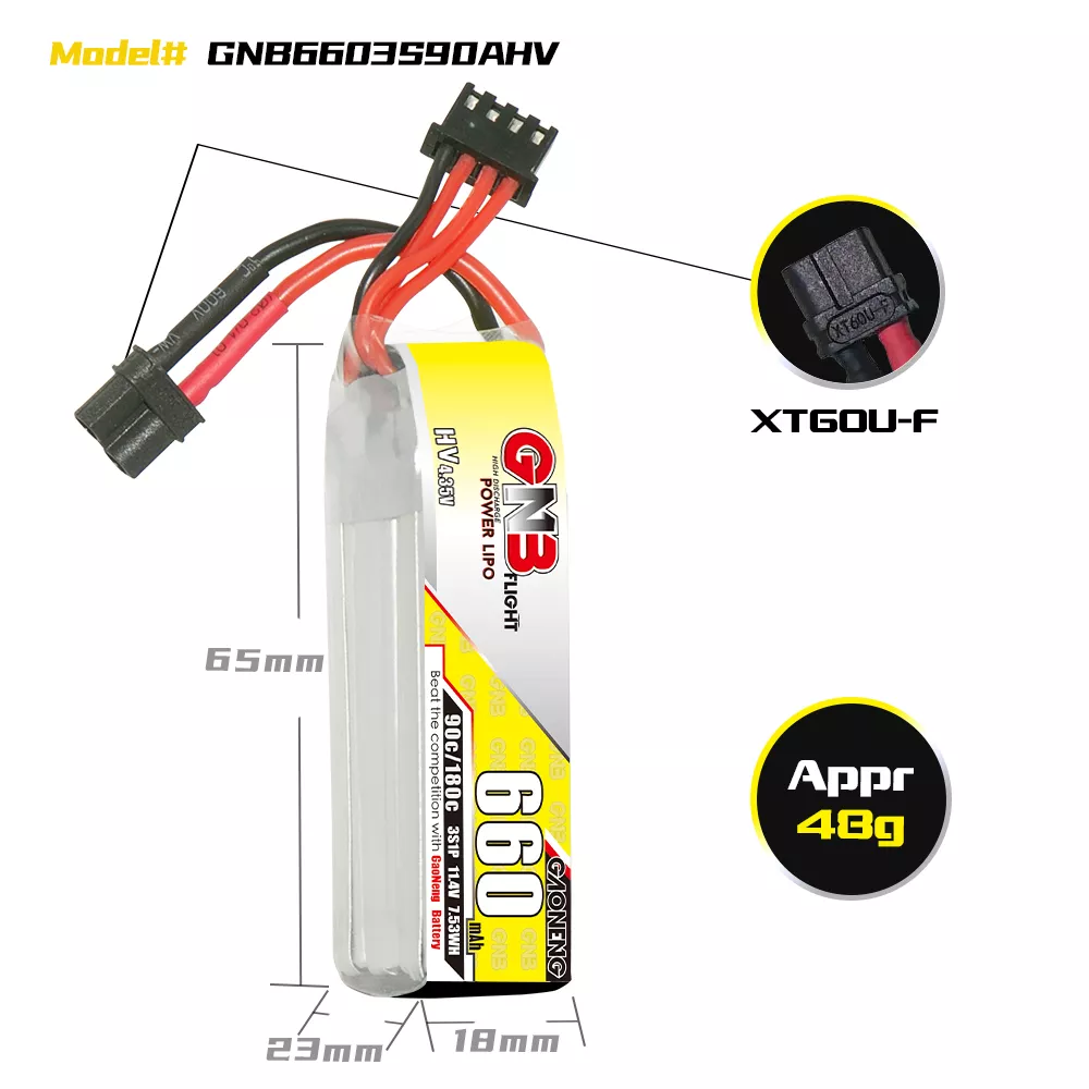 【GNB】Gaoneng 11.4V 660mAh 90C/180C 3S HV 4.35V Lipo Battery